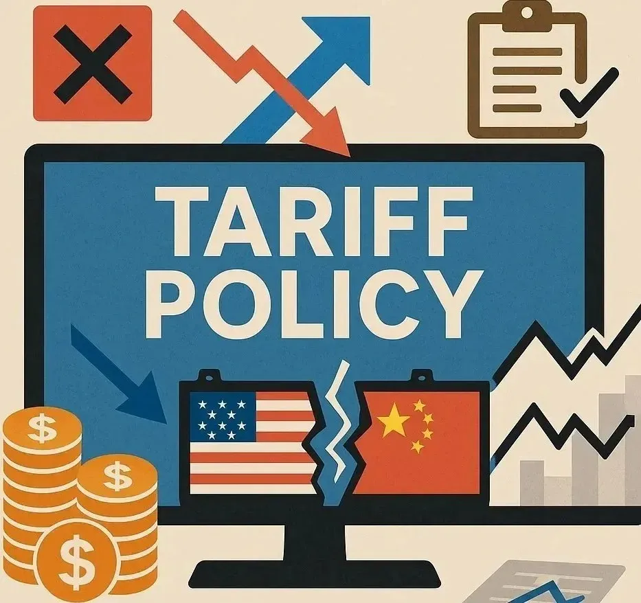 Illustration showing tariff policy and U.S.–China trade tensions