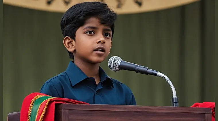 Child speaking confidently on stage