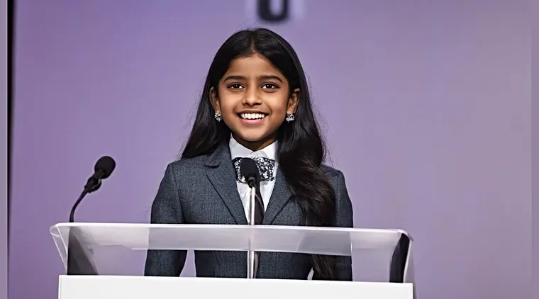 Child speaking confidently on stage
