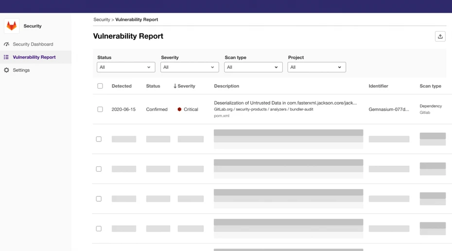 GitLab dashboard security vulnerabilities