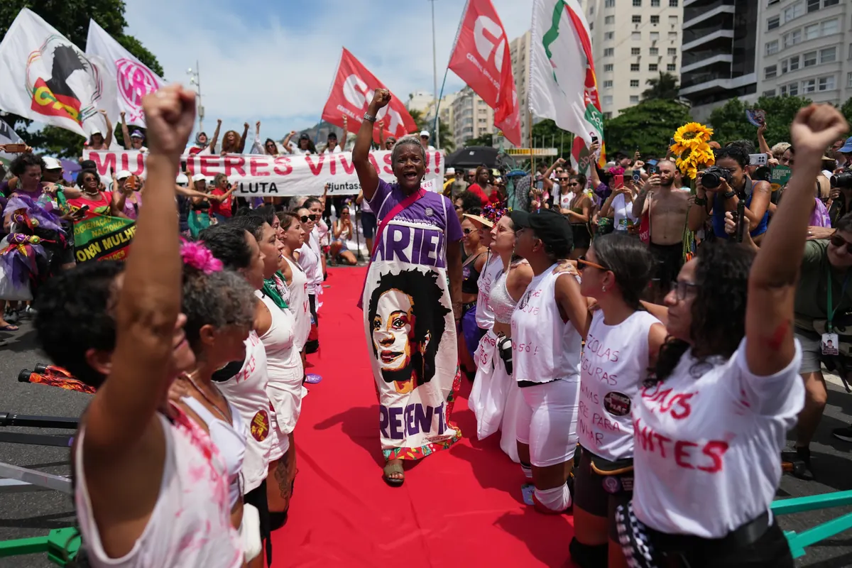 Women’s Day protest in Brazil demanding justice and action against gender-based violence