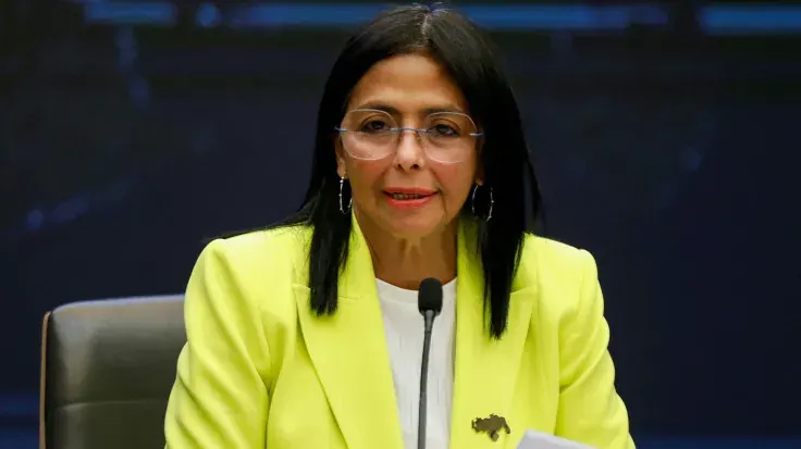 Venezuela interim leader Delcy Rodríguez addressing officials amid reports of a U.S. criminal investigation.