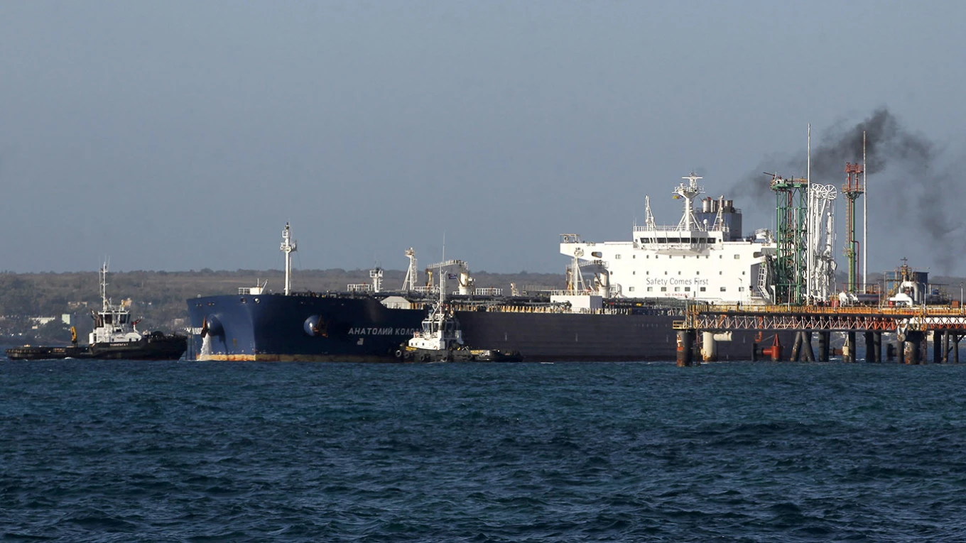 Russian oil tanker docked at Cuban port delivering fuel during energy crisis