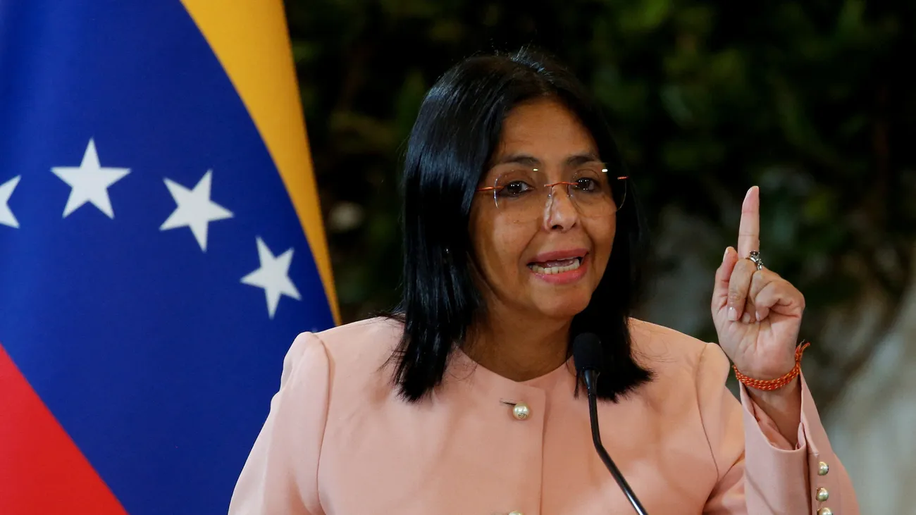 Delcy Rodríguez speaking as acting president.