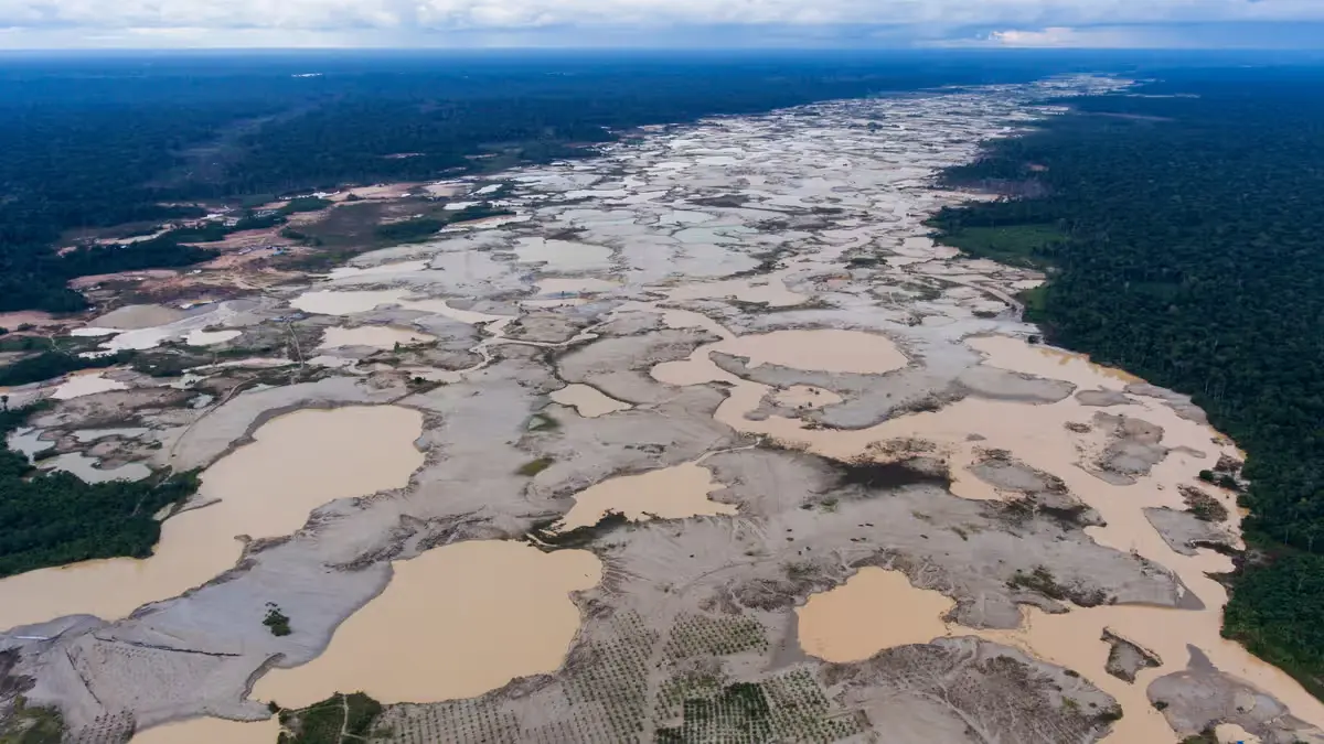 Illegal gold mining site in the Peruvian Amazon