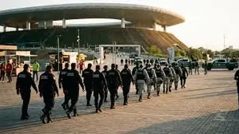 Miembros de la Guardia Nacional frente a la Pirámide de la Luna en Teotihuacán tras su reapertura el 22 de abril de 2026